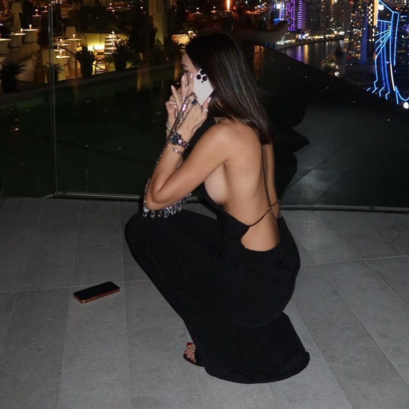 Halter Neck Side Cutout Open Back Bodycon Maxi Dress