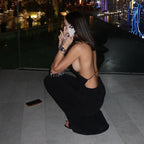 Halter Neck Side Cutout Open Back Bodycon Maxi Dress
