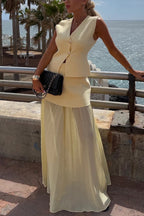 Stylish and Elegant Knit Gold Buttons V-neck Loose Vest