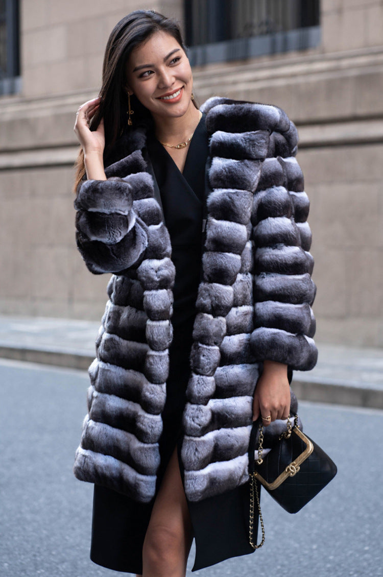 Artificial Mink Hooded Fur Coat