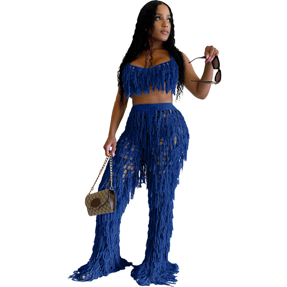 Sexy See through Crochet Tassel Beach Suit