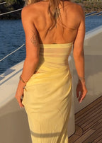 Off Shoulder Ruched Draped Waist Flowy Maxi Dress