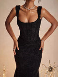 Square Collar Jacquard Pleated Sleeveless Cami Dress