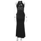 Satin Twist Front Halter Neck Bodycon Maxi Cocktail Dress