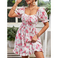 Tatiana Chic Women's Floral Basic Dress with Puff Sleeves and Adjustable Neckline Boutique Collection