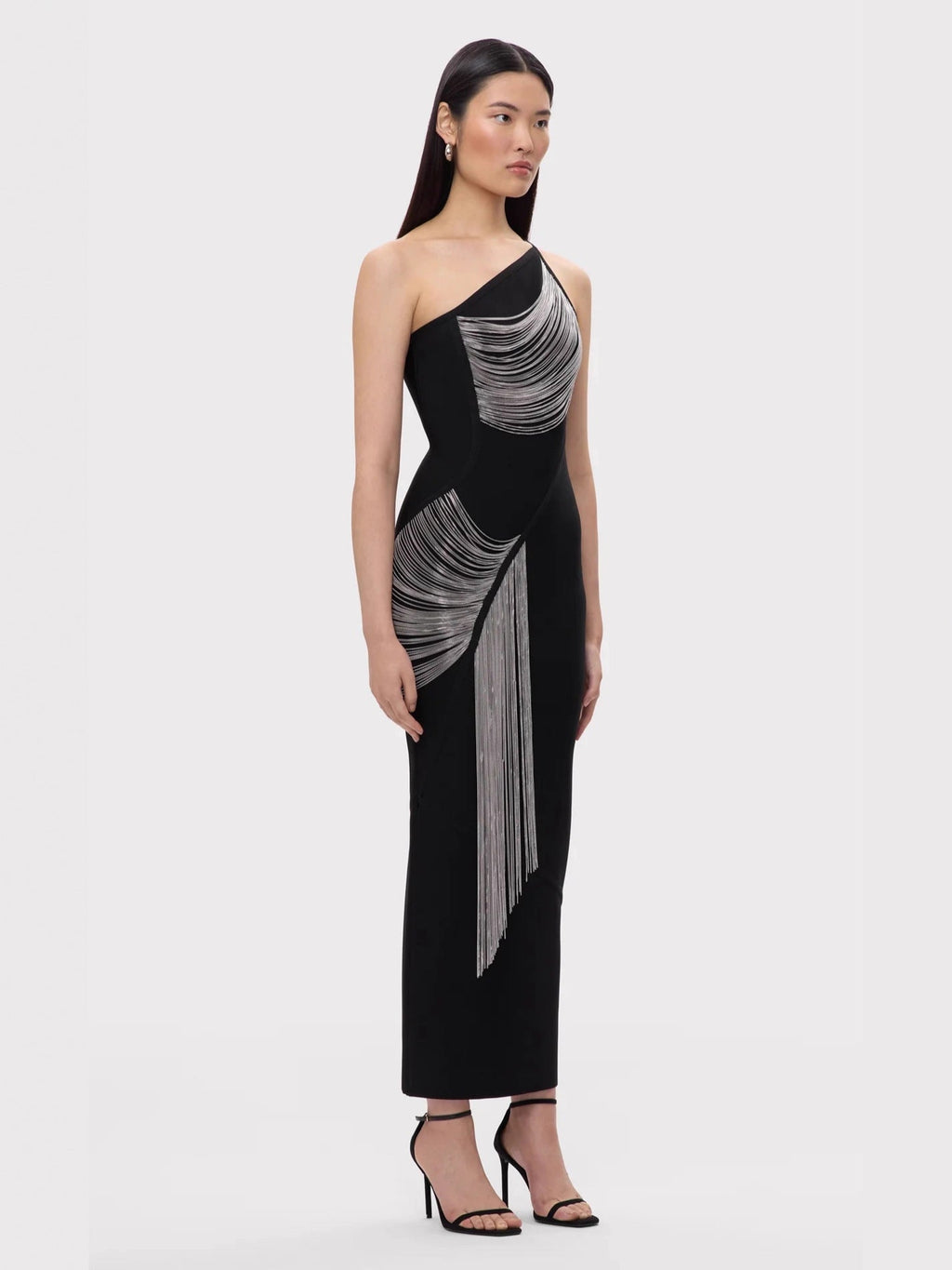 One-shoulder tassel high street party evening dress