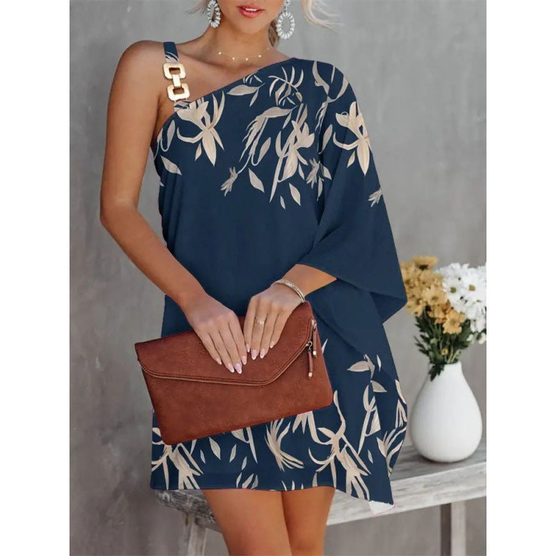 Vanesa Effortless Women's Asymmetric One Shoulder Dress with Floral Design Premium Wardrobe Essential