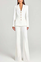 Women Power Metal Cross Snap Button Long Sleeve Lapel Blazer