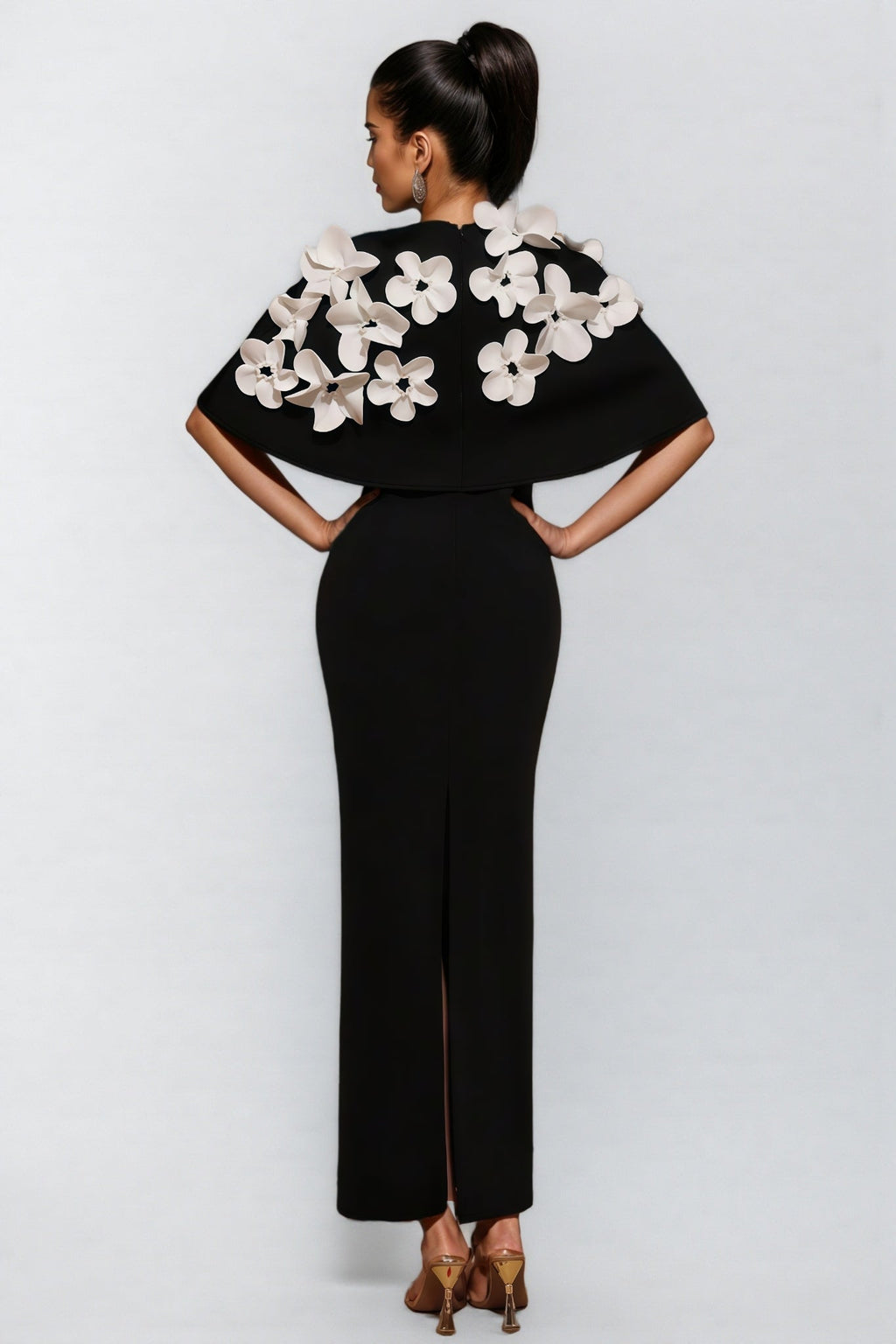 Elma Black 3D Floral Maxi Dress