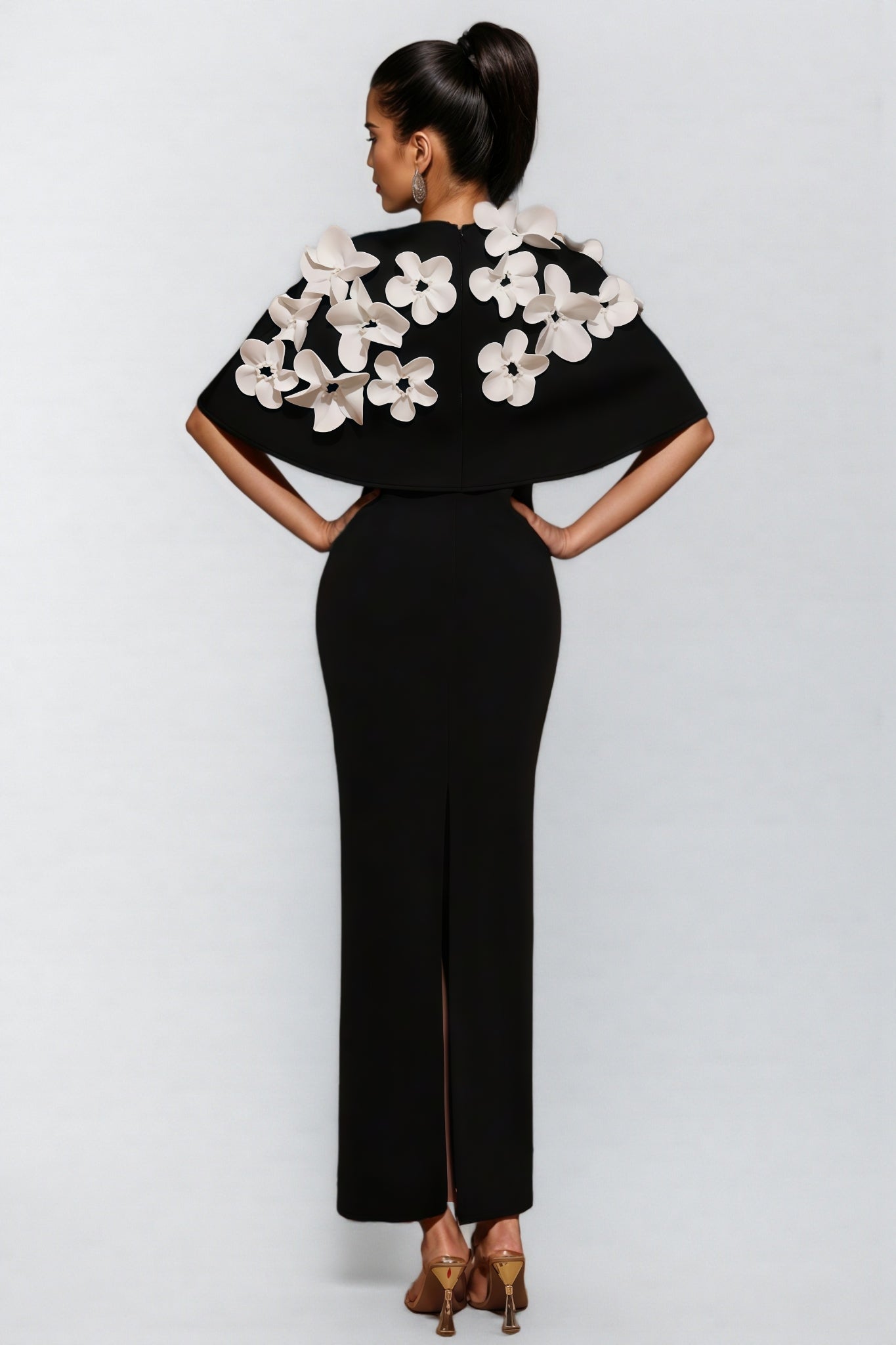 Elma Black 3D Floral Maxi Dress