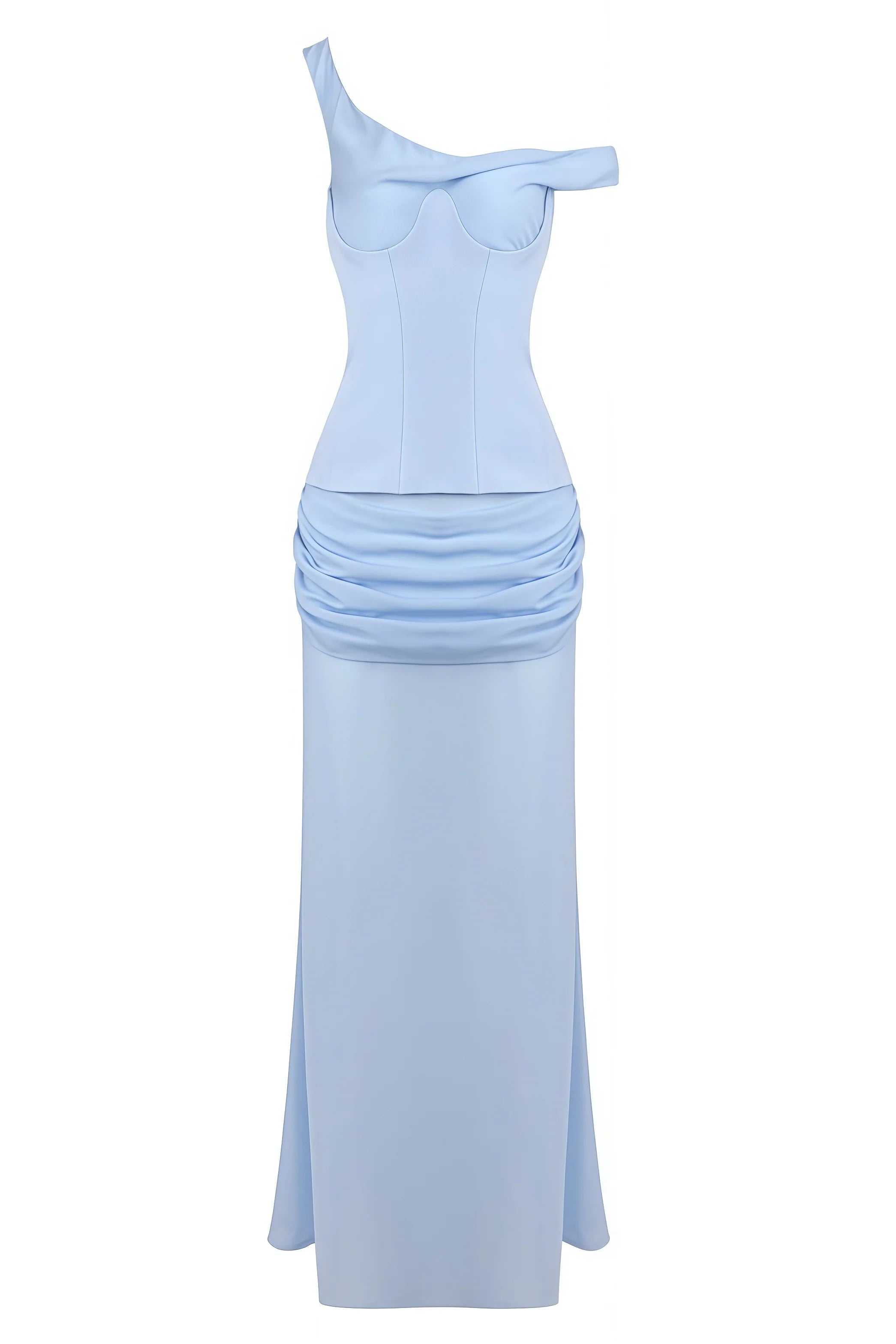 Lzada Blue Off Shoulder Waist Cinched Maxi Dress