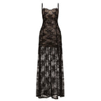 Ruched Sweetheart Lace Panel High Slit Maxi Dress