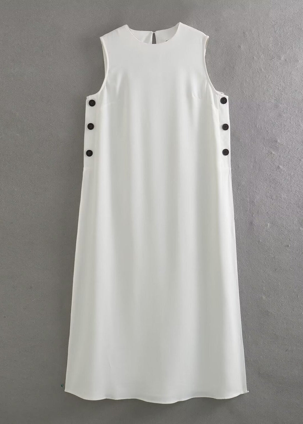 High Neck Side Button Thigh Slit Sleeveless Maxi Dress