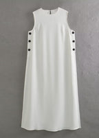 High Neck Side Button Thigh Slit Sleeveless Maxi Dress