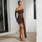 Juana Boutique Women's Asymmetric Wrap Dress with Ruffles and Long Sleeves Elevated Occasion Wear