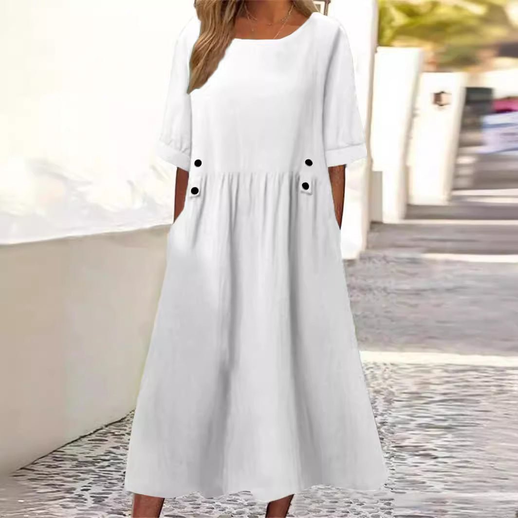 | Button-Accent Midi Dress