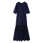 Dolman Sleeve Knit Bodice Pleated Midi Dress