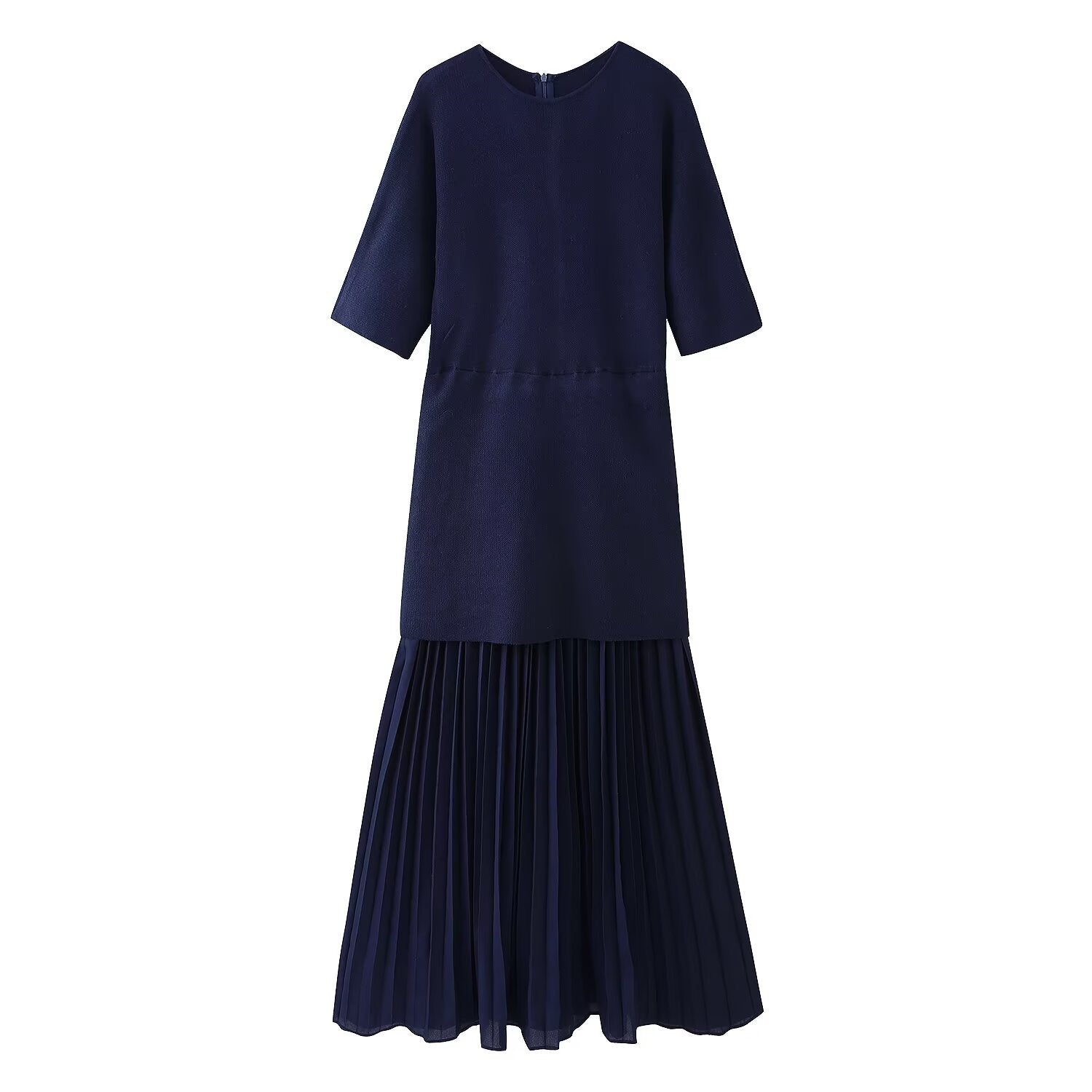 Dolman Sleeve Knit Bodice Pleated Midi Dress