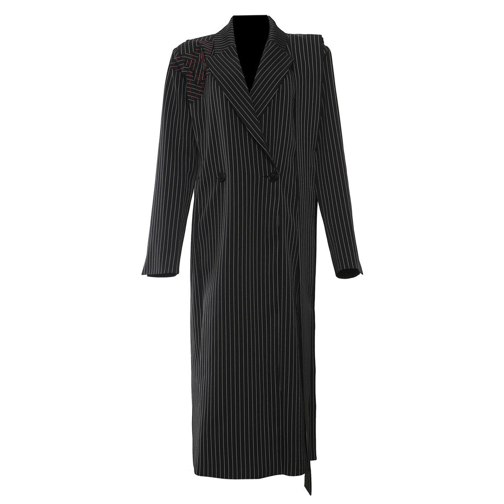 Striped Floral Long Blazer Coat