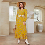 Year V neck Regular Sleeve Long Sleeve Printed Maxi Dress