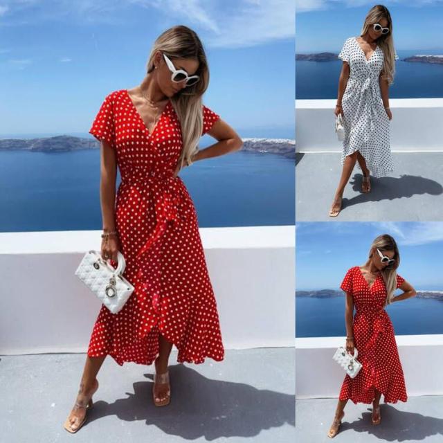 Yolanda Chic Women's Asymmetrical Maxi Dress with Dots and Low Waist Elevated Occasion Wear
