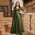 Satin V neck Long Sleeve Dress Formal Gown Maxi Dress Sequin Women