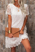 Esther Effortless Short White Lace Dress with Sleeves Premium Wardrobe Essential