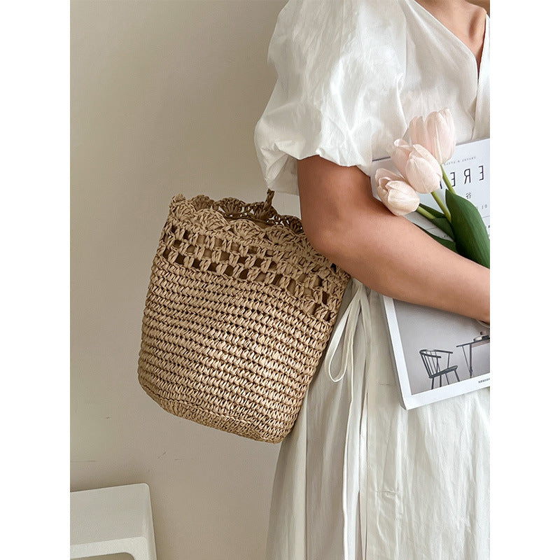Raffia Shoulder Bag Hollow Out Women's Bags of Natural Fibers