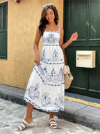 Natividad Statement Women's Floral Motif Maxi Dress with Adjustable Straps and Elastic Waistband Premium Wardrobe Essential