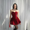 Velvet Glitter Strapless Corset Bubble Hem Mini Dress