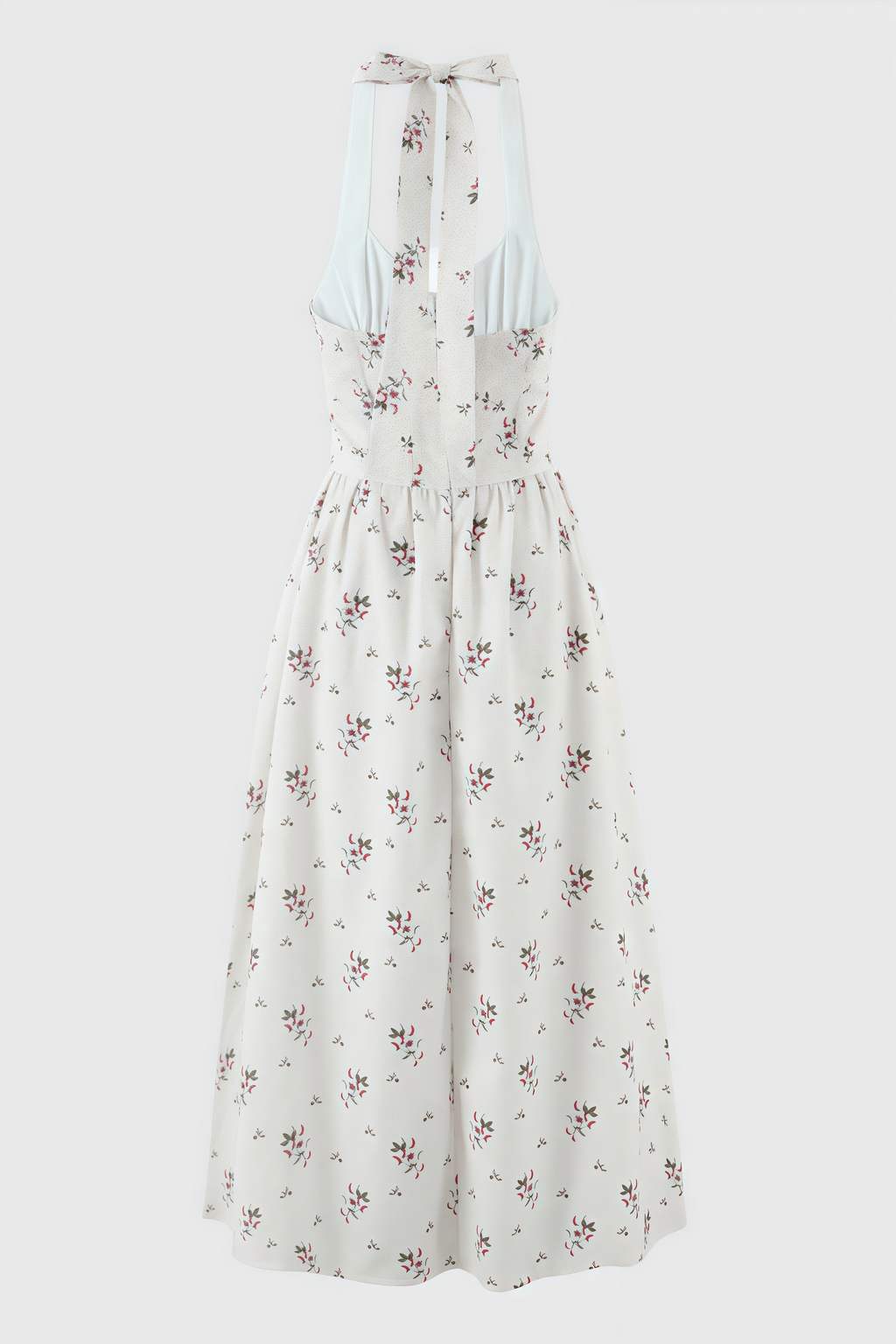 Zinnia Floral Print Stretch Cotton Halter Neck Midi Dress