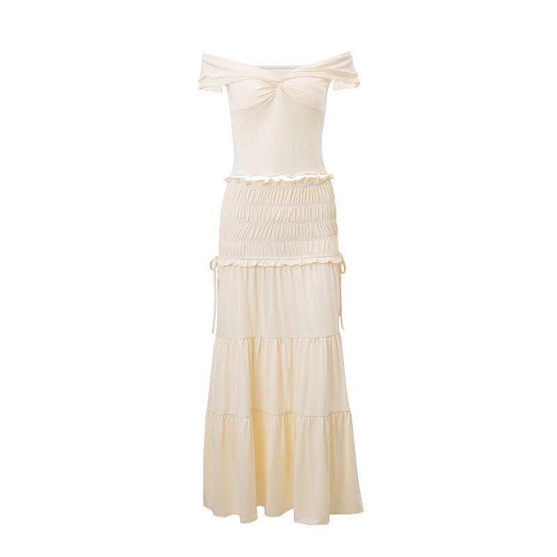 Sexy Cropped Low Cut Short Pleated Skirt Set