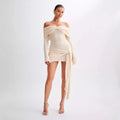 Sidony - Waist Knot Off-Shoulder Knitted Mini Dress