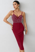 Slaia Red Studded Bandage Midi Dress