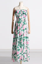 Sandra Aesthetic Halter Neck Maxi Dress with Floral Print Premium Wardrobe Essential