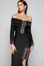 Lucfe Black Studded Bandage Maxi Dress