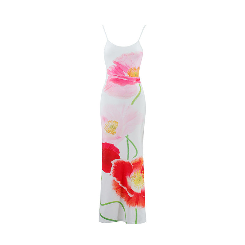 Spaghetti Strap Scoop Neck Oversized Floral Print A-Line Maxi Dress