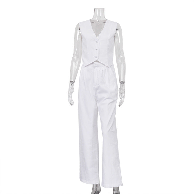 Cotton Linen Sleeveless Vest Two Piece Set