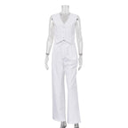 Cotton Linen Sleeveless Vest Two Piece Set