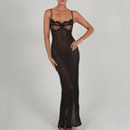 Lace Overlay Sweetheart Spaghetti Strap Bodycon Maxi Dress