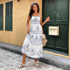 Natividad Statement Women's Floral Motif Maxi Dress with Adjustable Straps and Elastic Waistband Premium Wardrobe Essential