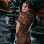 Mesh Ruched Mock Neck Cut Out Waist Gathered Maxi Mini Dress