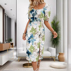 Krystel Luxe Women's Flower Print Midi Dresses Chic Silhouette Collection