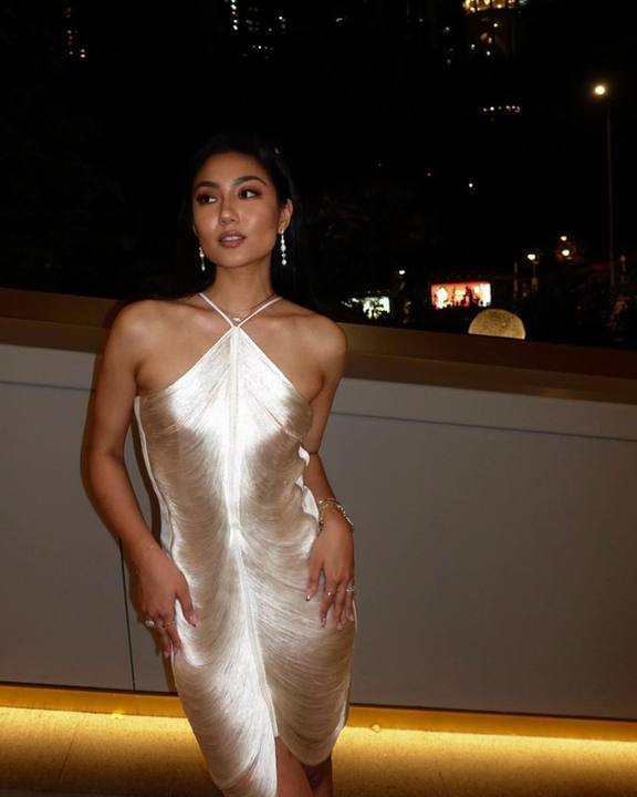 Halter Neck Metallic Center Seam Side Slit Bodycon Midi Dress