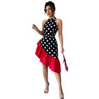 Inés Exclusive Women's Asymmetric Wrap Dress with Dots and Ruffle Details Premium Wardrobe Essential