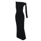 Sleeveless High Neck Asymmetric Drape Sash Column Maxi Gown