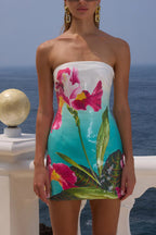 Beach Club Sequin Unique Print Strapless Stretch Mini Dress