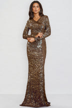Lirrke V-Neck Bodycon Sequined Maxi Dress