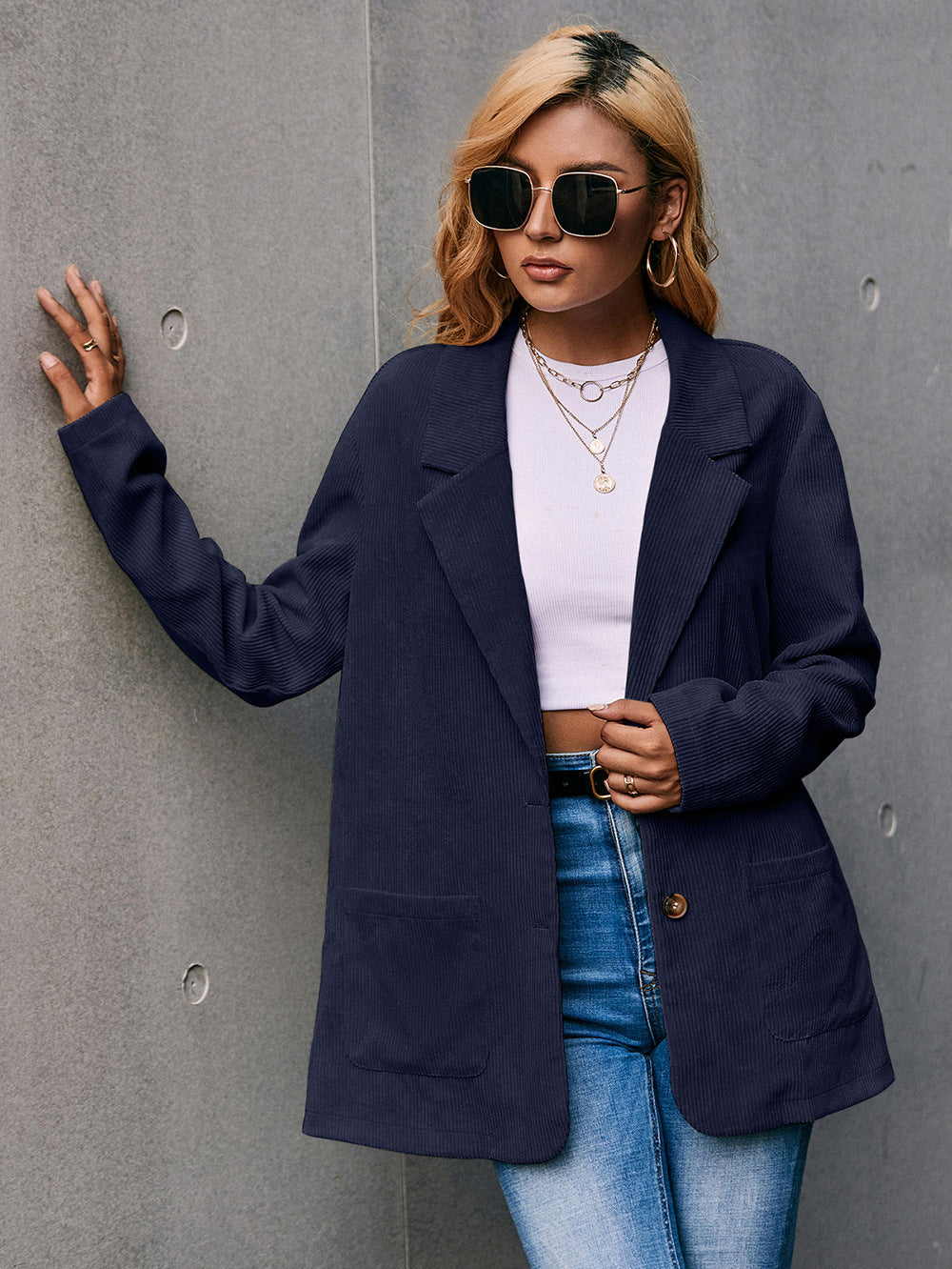 Corduroy Single-Breasted Blazer
