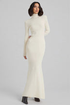 Satu White Knit Fishtail Maxi Dress